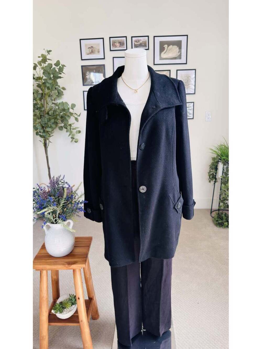 Kristen Blake Wool Blend Convertible Collar Coat - Size L